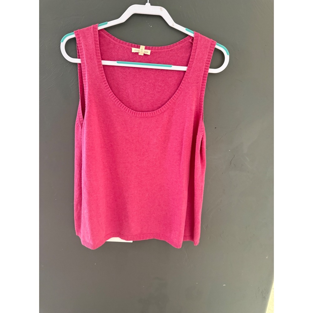 Eileen Fisher Pink Cotton Cashmere Knit Tank Top Scoop Neck Large Sustainable
